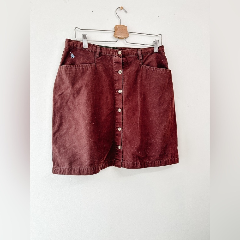 Vintage - Polo- Knights of the Round Circle - Button Front Skirt - Brown-Size 18